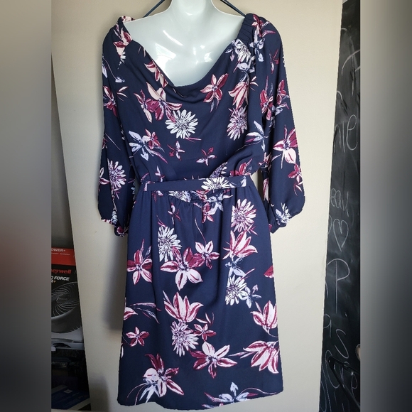 Dynamite Navy and Pink Floral Dress, Size Medium - Picture 2 of 4